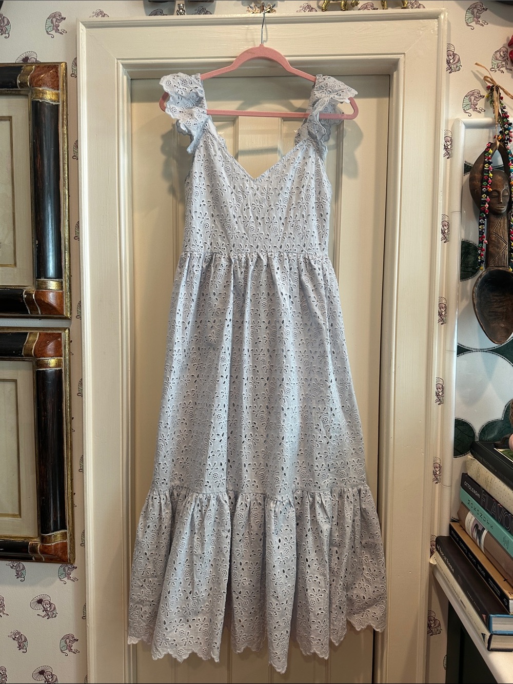 Eyelet Ruffle Strap Dress - Light Blue